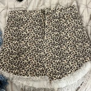 Free People Leopard Print Denim Skirt